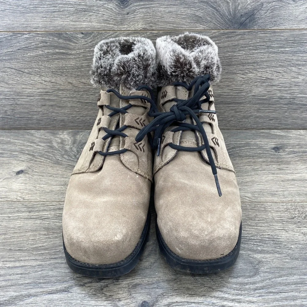 Sporto Waterproof Winter Boots Womens 8M Tan Suede Faux Fur Insulated Lace Up